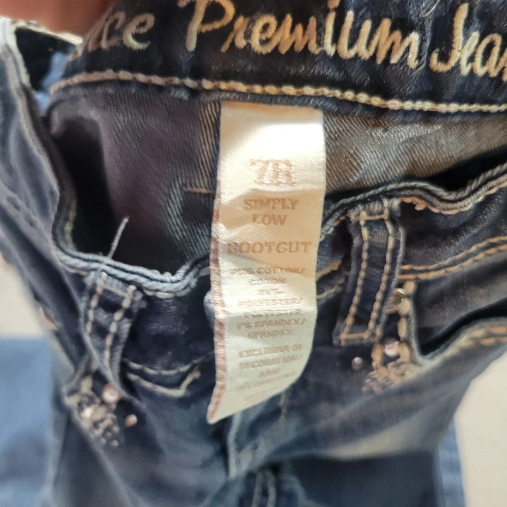 Justice Premium Jeans Girls 7 Blue Simply Low Bootcut Rhinestone Embellished Y2K